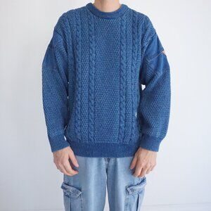 Blue Willi’s 100% Cotton Cable Knit Sweater Medium Denmark Vintage Blue Medium